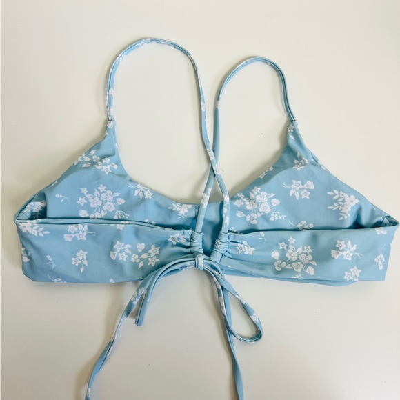 Blue Ditsy Floral Strappy Tie Back Ruched High Leg Bikini Swim Set - Picture 3 of 6